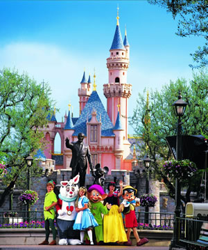 Disney Characters in front of Sleeping Beauty Castle
